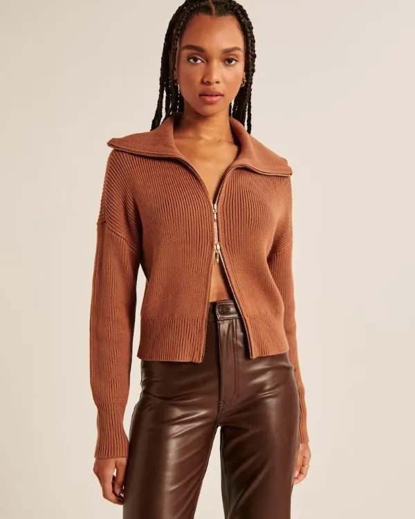 Abercrombie Brown Zip Up Sweater (L)