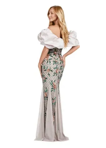 Ashley Lauren 11433  Long Prom Dress Beaded Off Shoulder Gown  Oversized Ruffle Formal Pageant