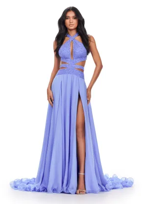 Ashley Lauren 11504 Long Prom Dress Cut Out Gown Beaded Bustier Chiffon Skirt Formal Pageant