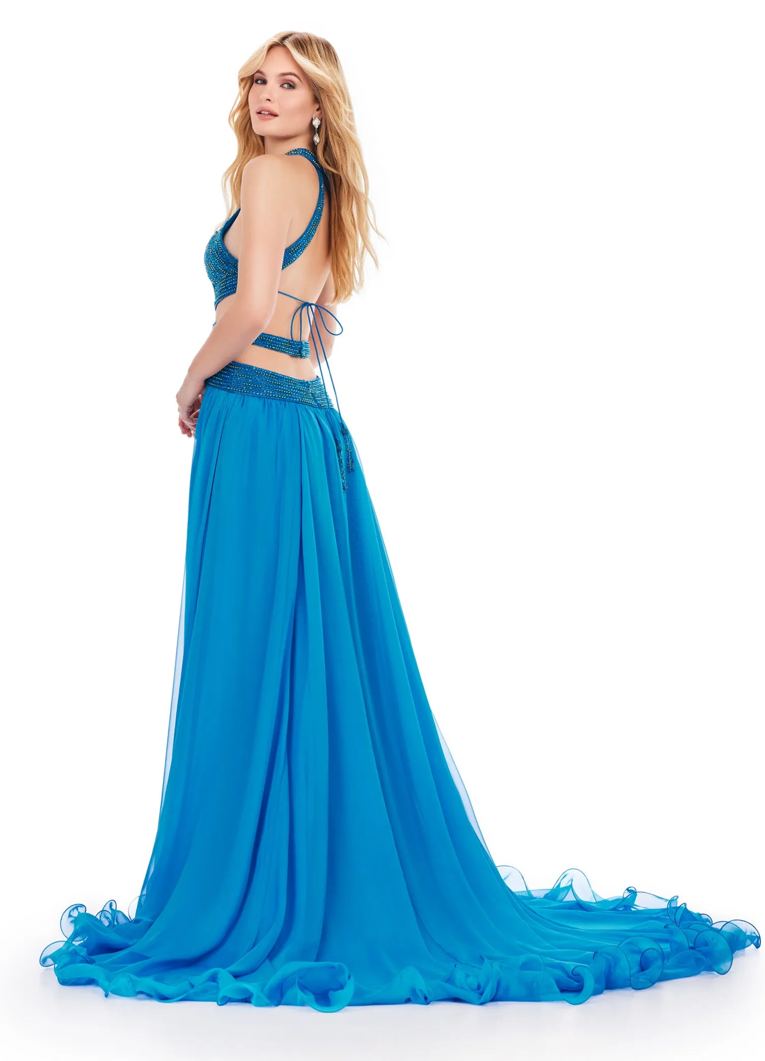Ashley Lauren 11504 Long Prom Dress Cut Out Gown Beaded Bustier Chiffon Skirt Formal Pageant