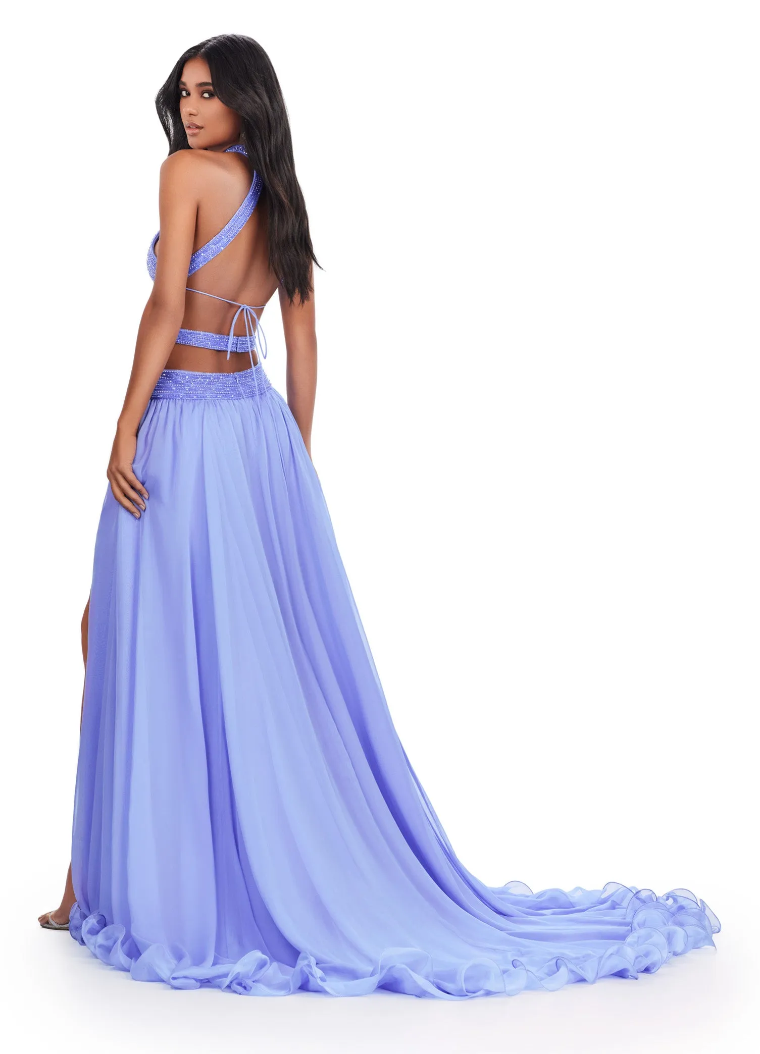 Ashley Lauren 11504 Long Prom Dress Cut Out Gown Beaded Bustier Chiffon Skirt Formal Pageant