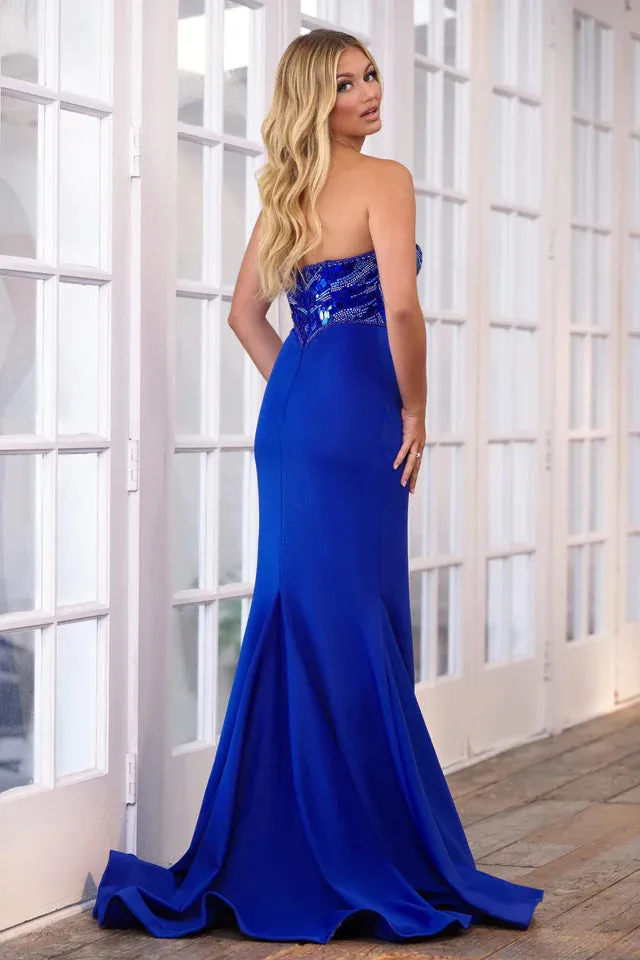 Ava Presley 39281 Long Prom Dress Sleeveless Glass Break Beaded Detail High Slit Formal Pageant Gown