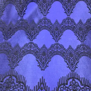 Black And Purple/Blue Damask Textured Brocade Fabric