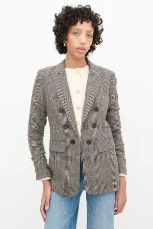 Brown & Multi Wool Check Ruched Sleeve Blazer