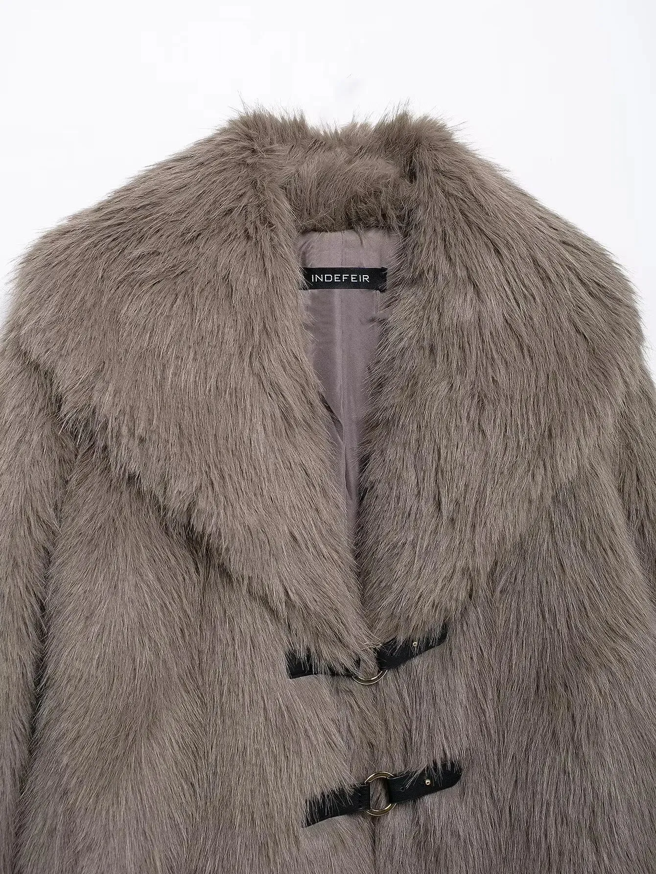 Brown Turn Down Collar Faux Fur Coat