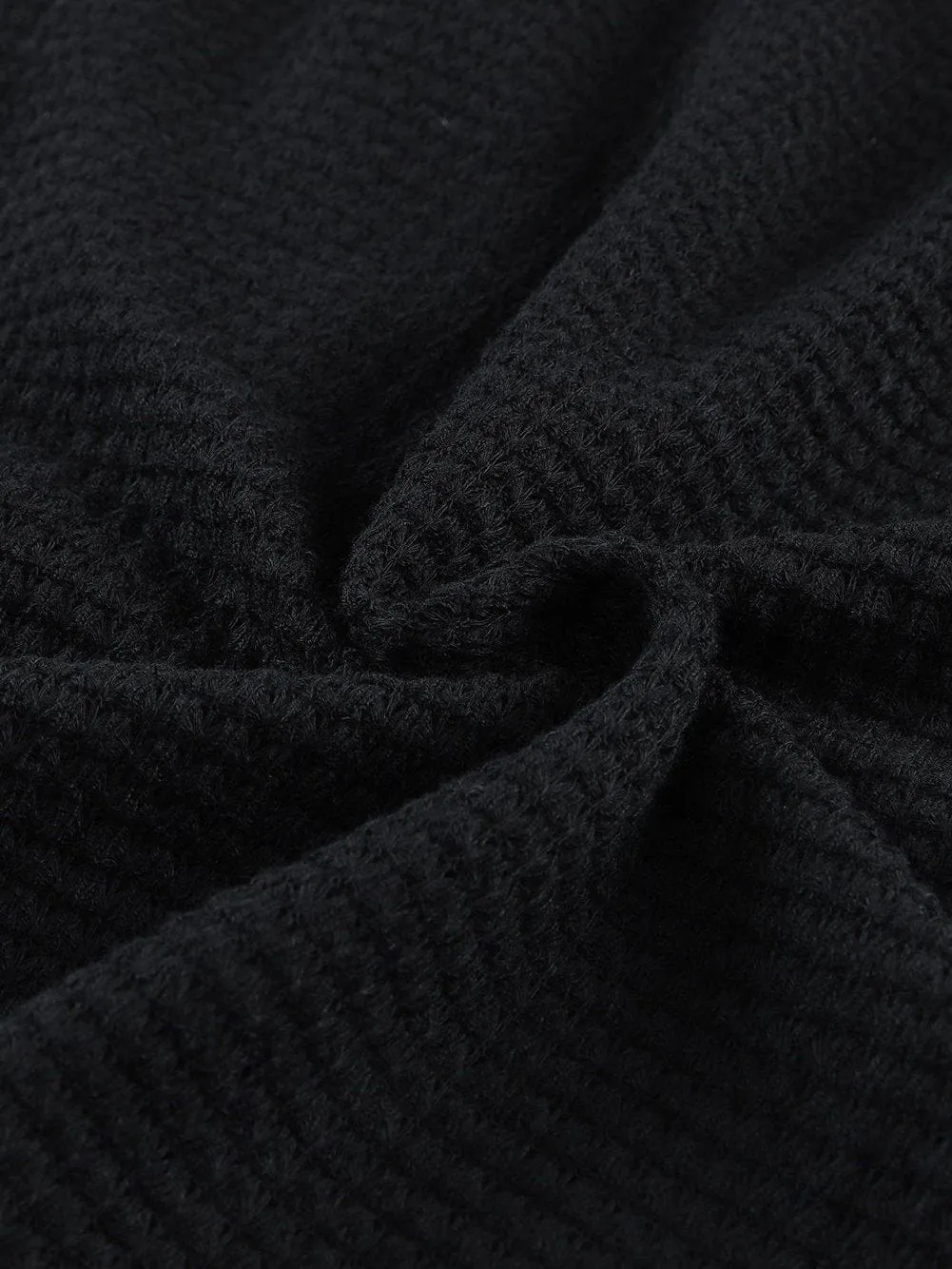 Casual Black Waffle Knit Button-Up Shirt for Everyday Chic