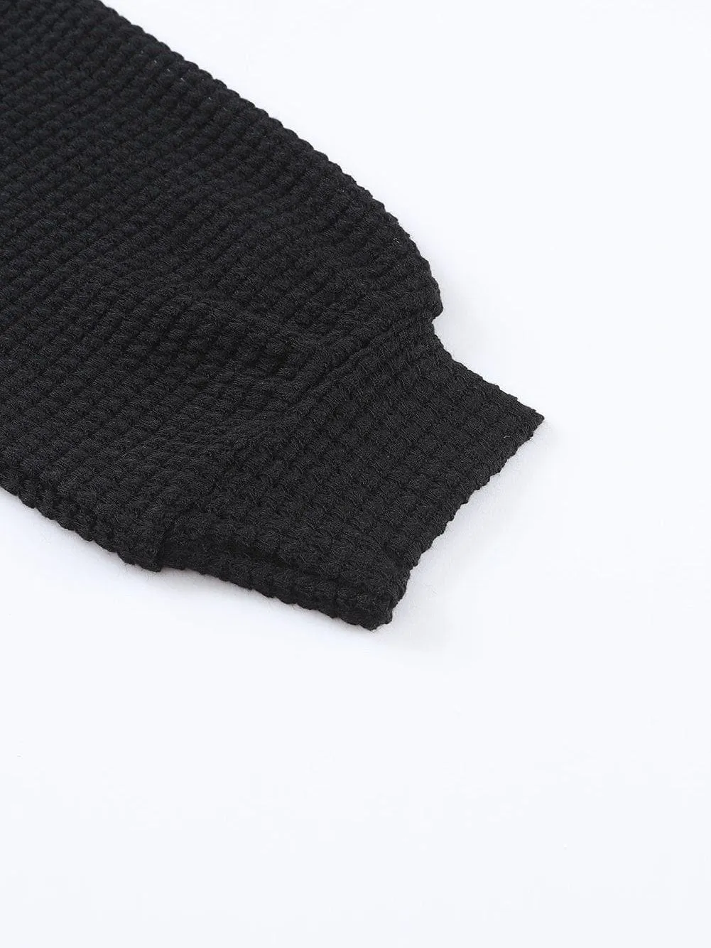 Casual Black Waffle Knit Button-Up Shirt for Everyday Chic