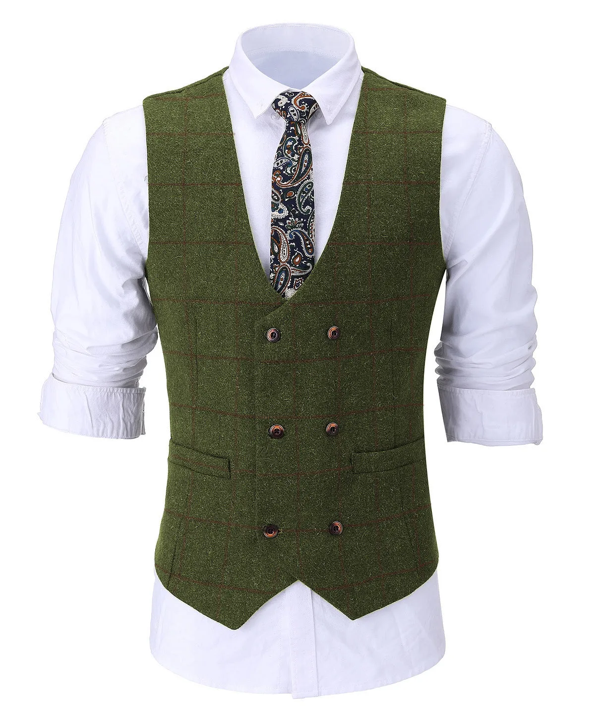 Casual Men's Suit Vest Regular Fit Plaid Tweed Waistcoat