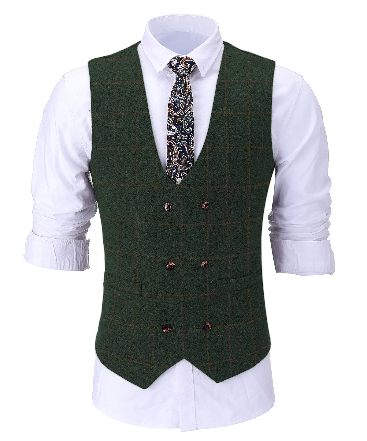 Casual Men's Suit Vest Regular Fit Plaid Tweed Waistcoat