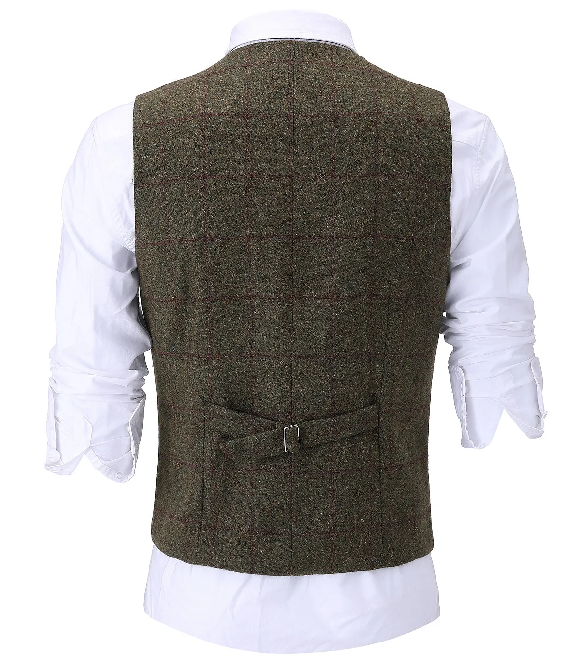 Casual Men's Suit Vest Regular Fit Plaid Tweed Waistcoat