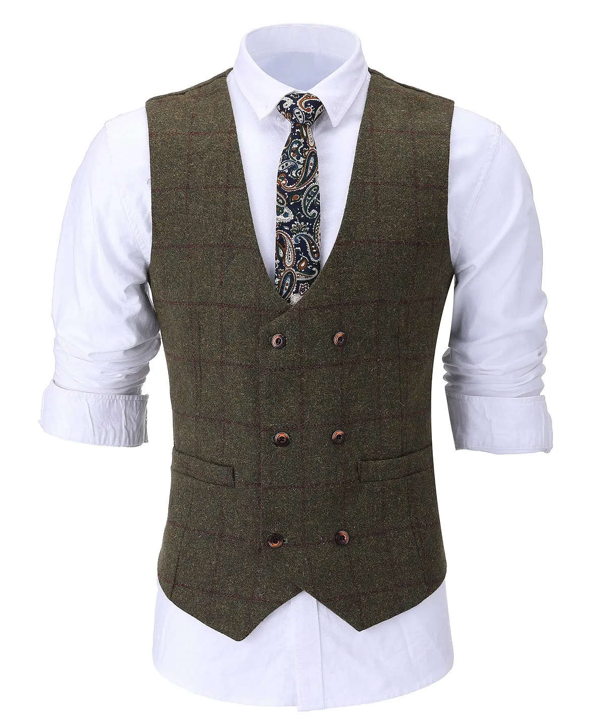 Casual Men's Suit Vest Regular Fit Plaid Tweed Waistcoat