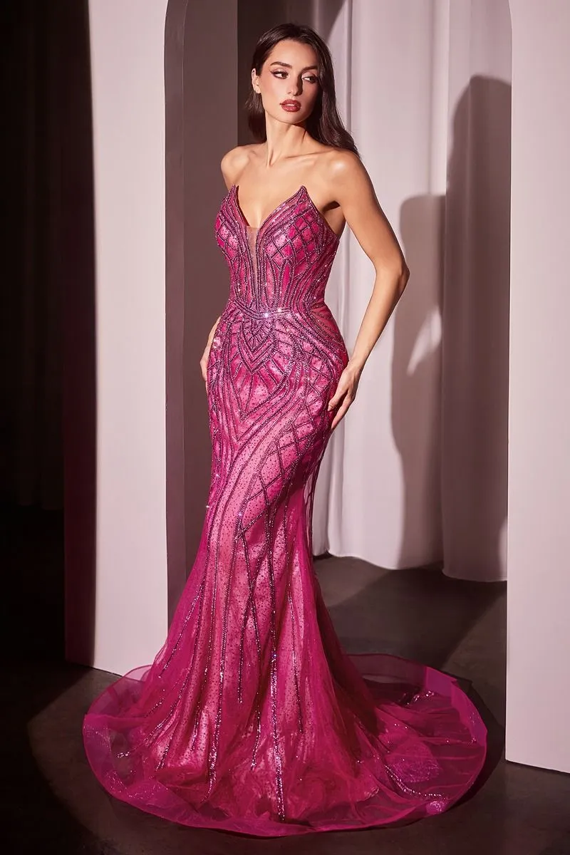 CHASKA Embellished Crystal Feature Mermaid Formal Dress