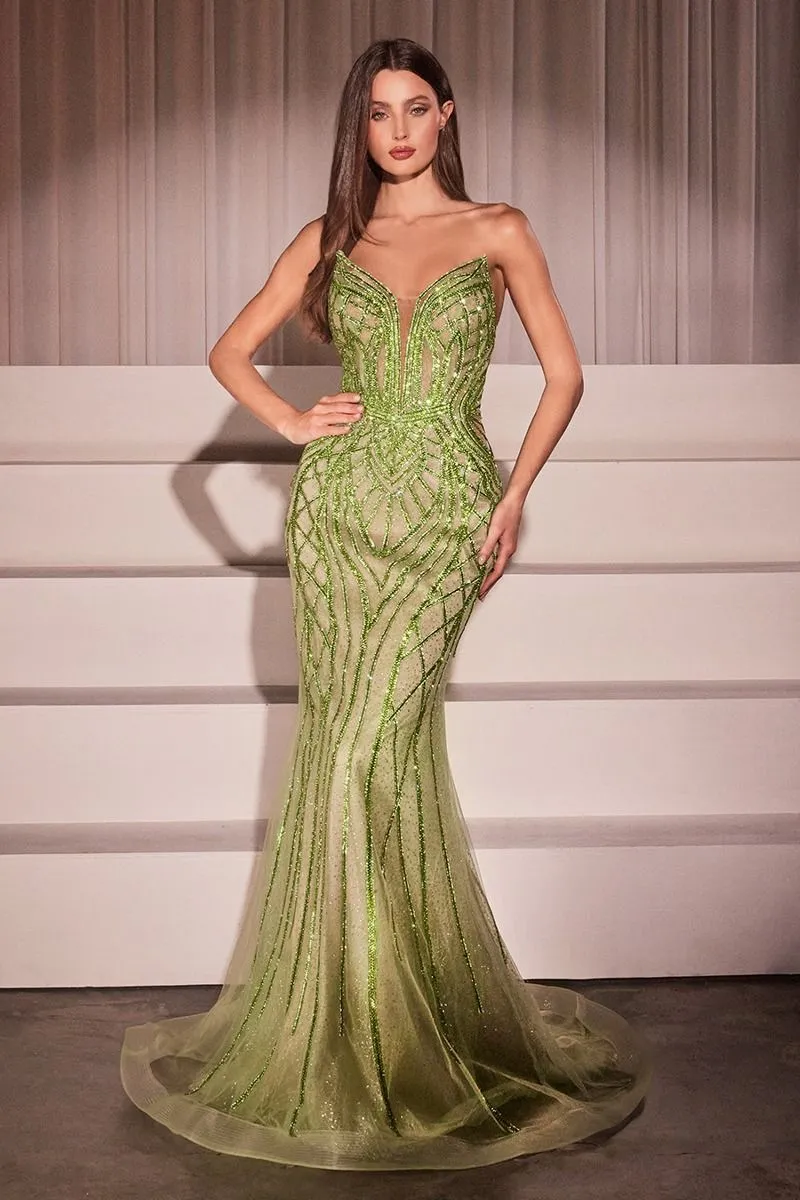 CHASKA Embellished Crystal Feature Mermaid Formal Dress