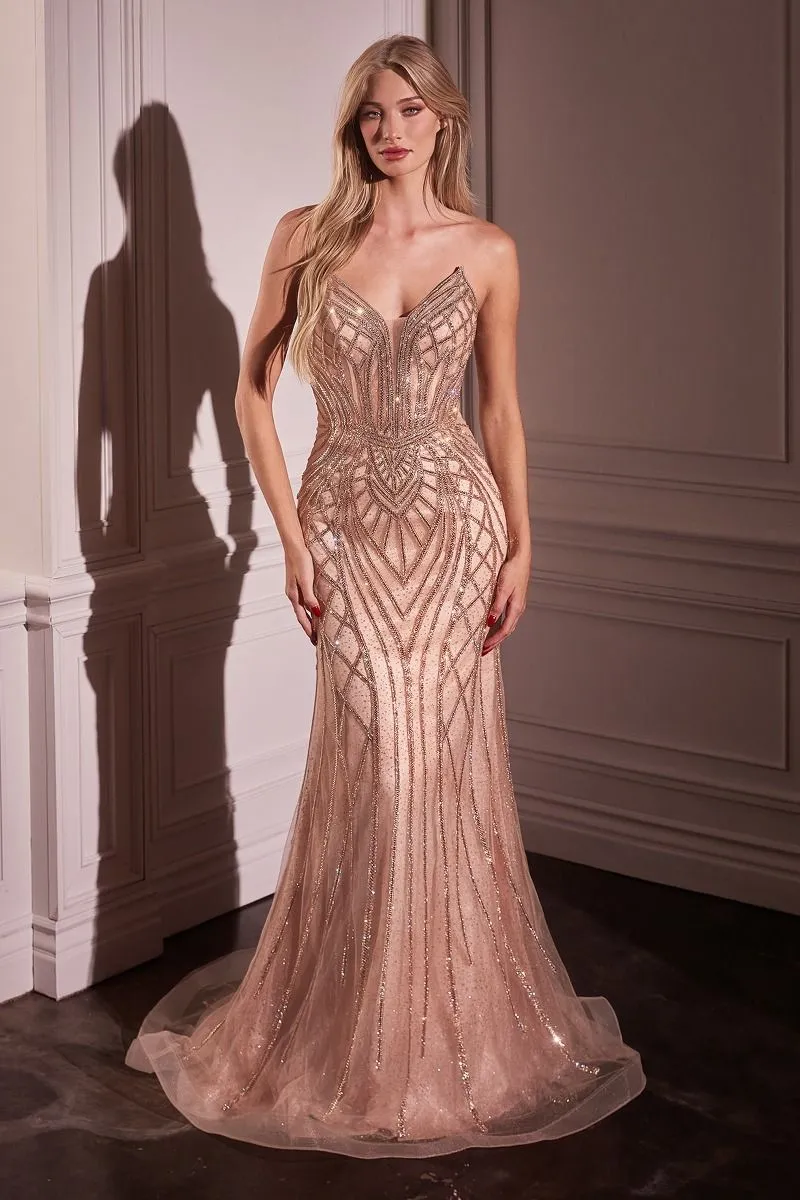 CHASKA Embellished Crystal Feature Mermaid Formal Dress
