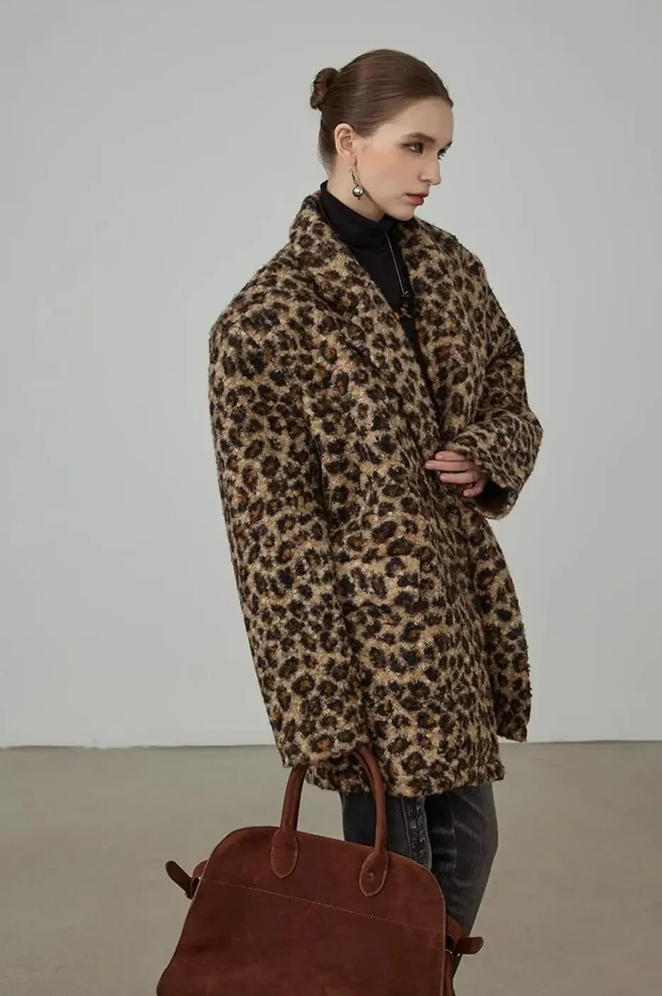 Curly Shaggy Leopard Faux Fur Blazer