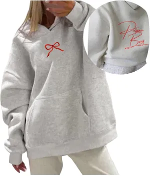 Embroidered Bow Hoodie For Women Trendy Preppy Sweatshirts Aesthetic Hoodies Cute Hoodie Casual Essential Sweater