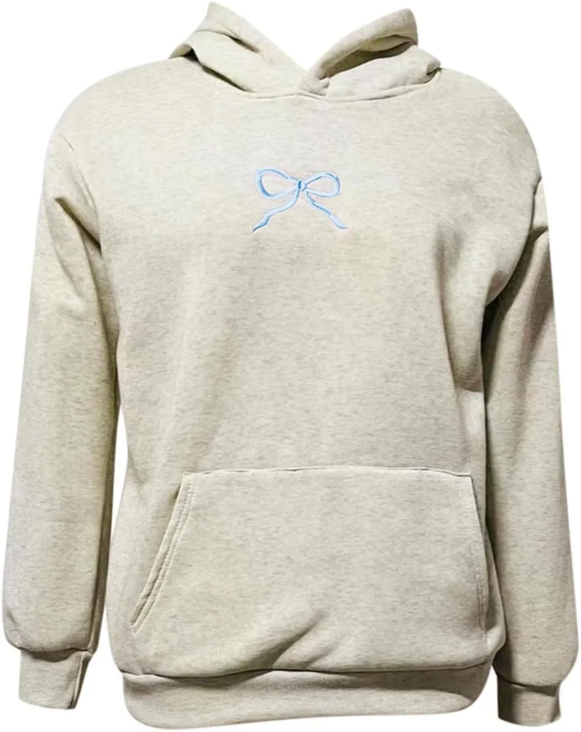 Embroidered Bow Hoodie For Women Trendy Preppy Sweatshirts Aesthetic Hoodies Cute Hoodie Casual Essential Sweater