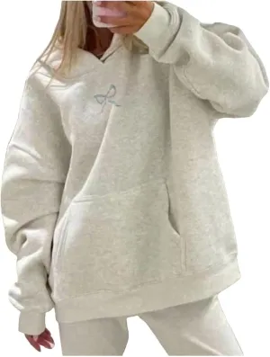 Embroidered Bow Hoodie For Women Trendy Preppy Sweatshirts Aesthetic Hoodies Cute Hoodie Casual Essential Sweater