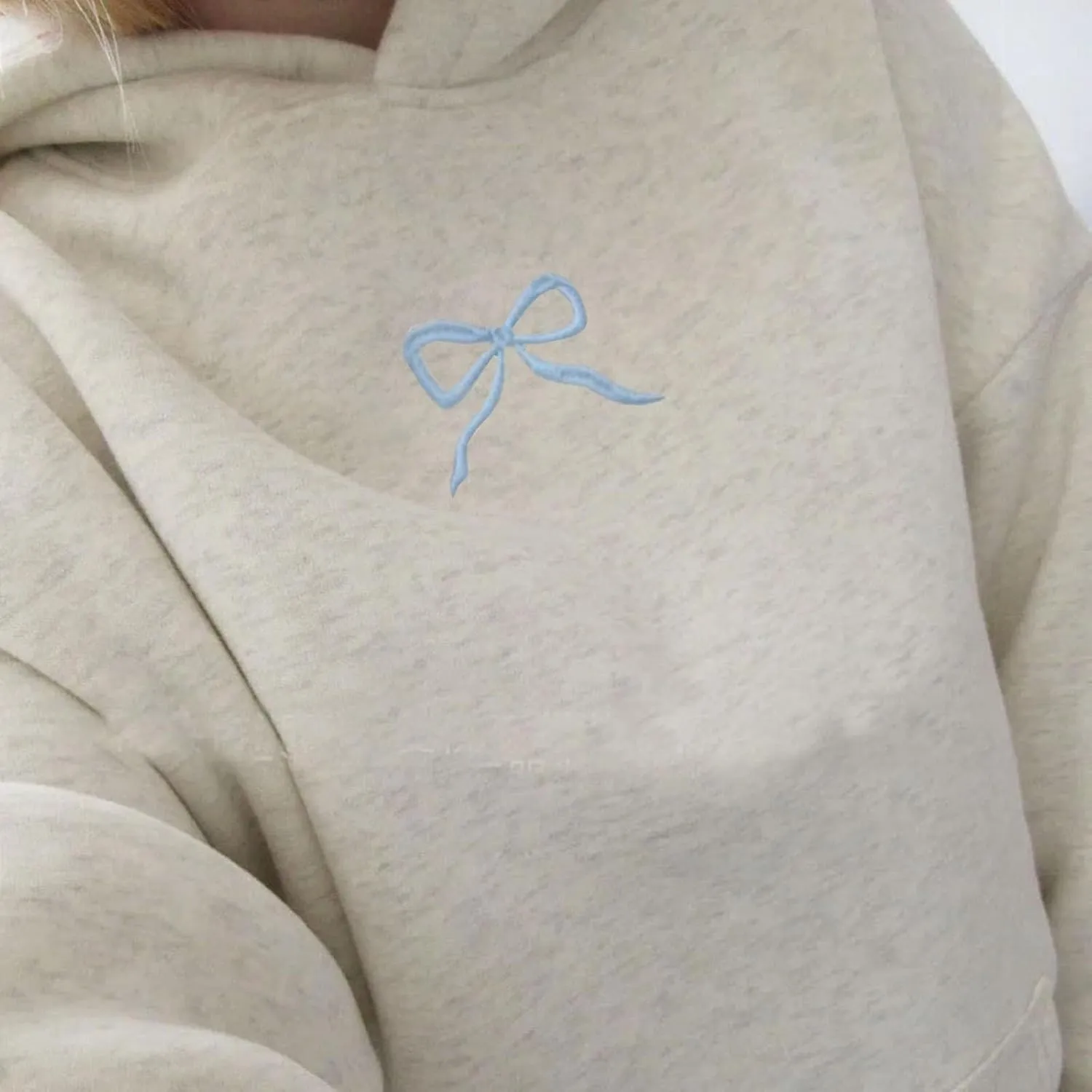 Embroidered Bow Hoodie For Women Trendy Preppy Sweatshirts Aesthetic Hoodies Cute Hoodie Casual Essential Sweater