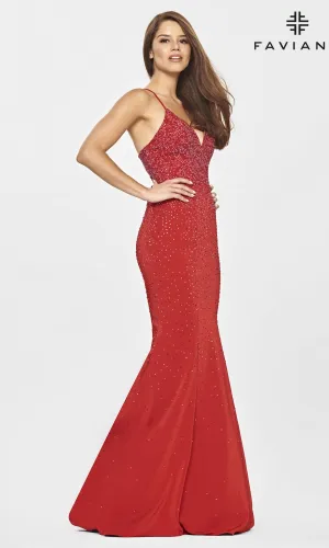 Faviana Light Blue Long Beaded Mermaid Prom Dress