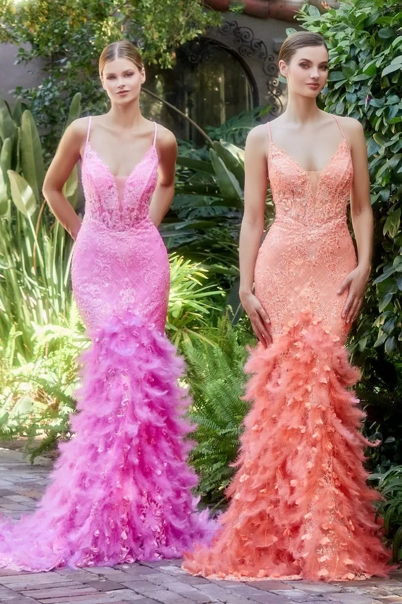 FEATHER MERMAID GOWN CDA1116