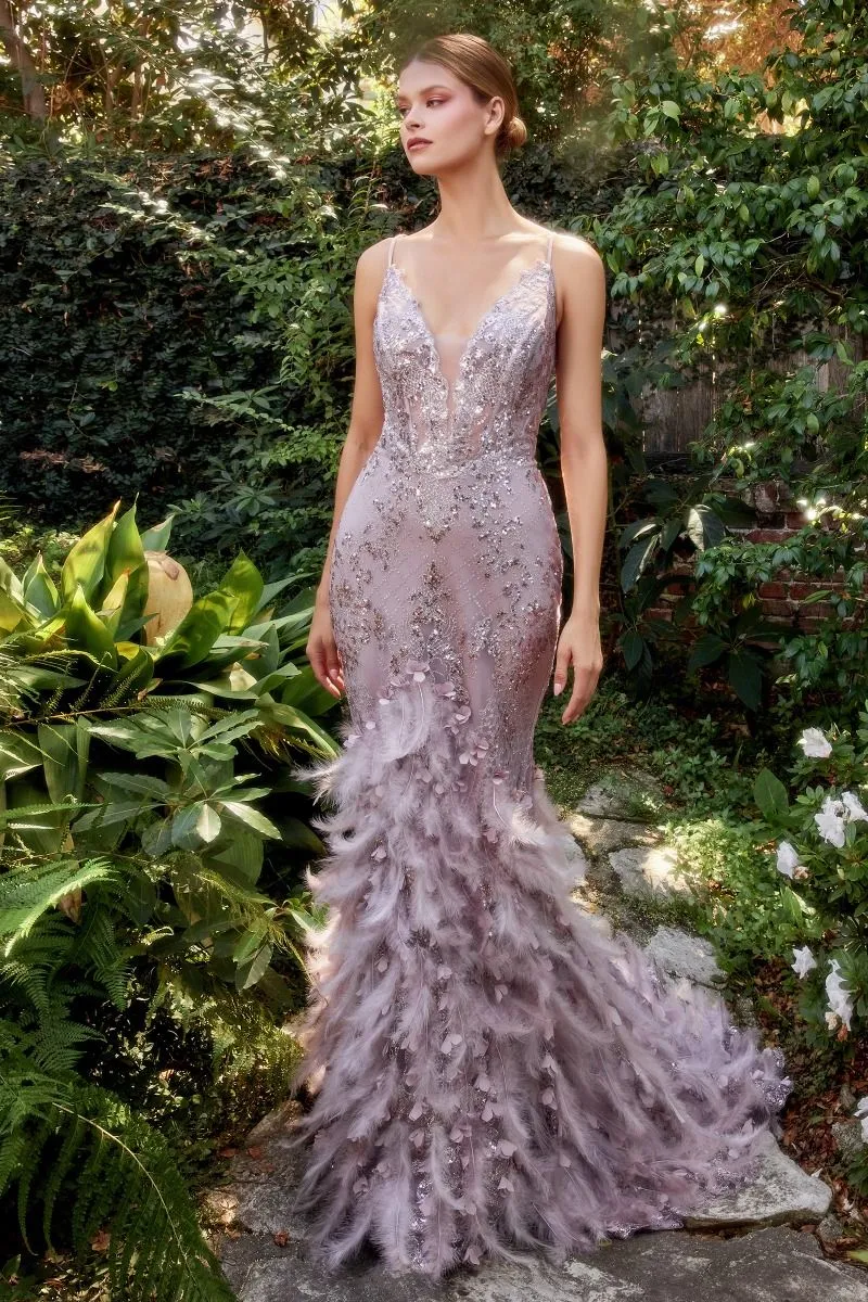 FEATHER MERMAID GOWN CDA1116