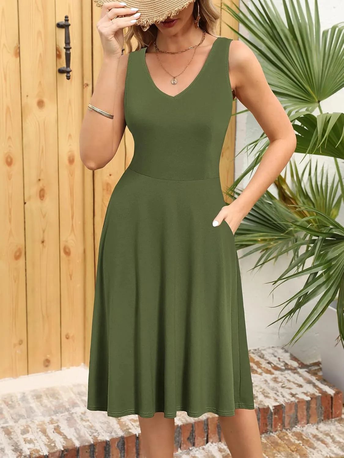 HELYO Women's Elegant Summer Casual T-Shirt Dresses Sleeveless Work Fit and Flare A-Line Dress with Pockets 718