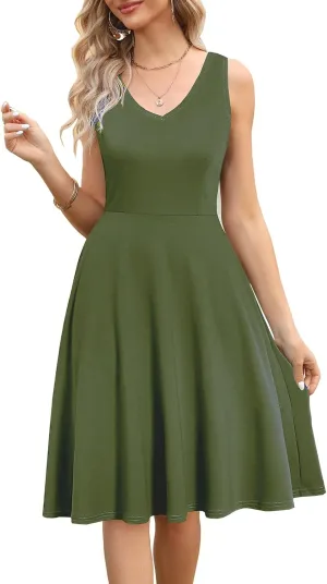 HELYO Women's Elegant Summer Casual T-Shirt Dresses Sleeveless Work Fit and Flare A-Line Dress with Pockets 718