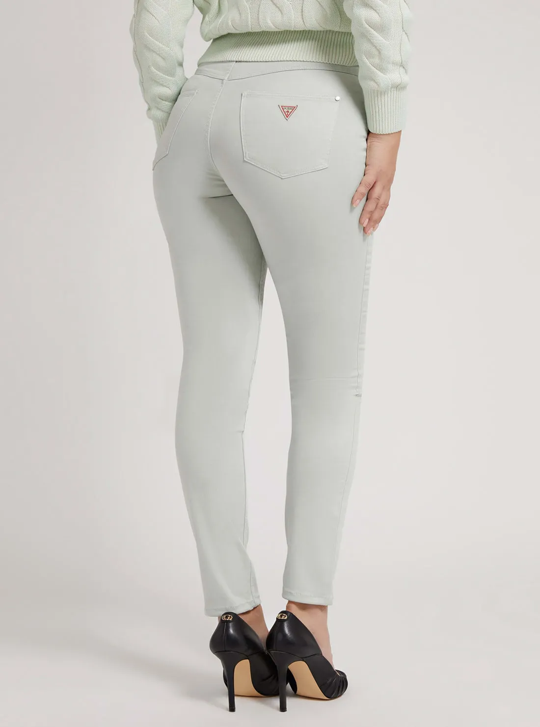 High-Rise 1981 Satin Skinny Denim Jeans In Light Khaki
