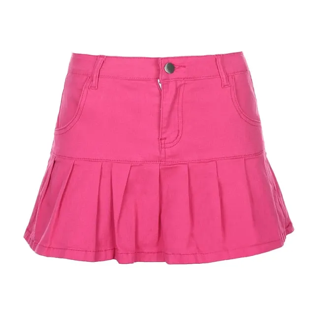 High Waisted Pleated Mini Denim Skirt | Denim Skirt for Girl | Casual Denim Skirt | Preppy Style Casual Zipper Skirts | Denim Pleated Skirts