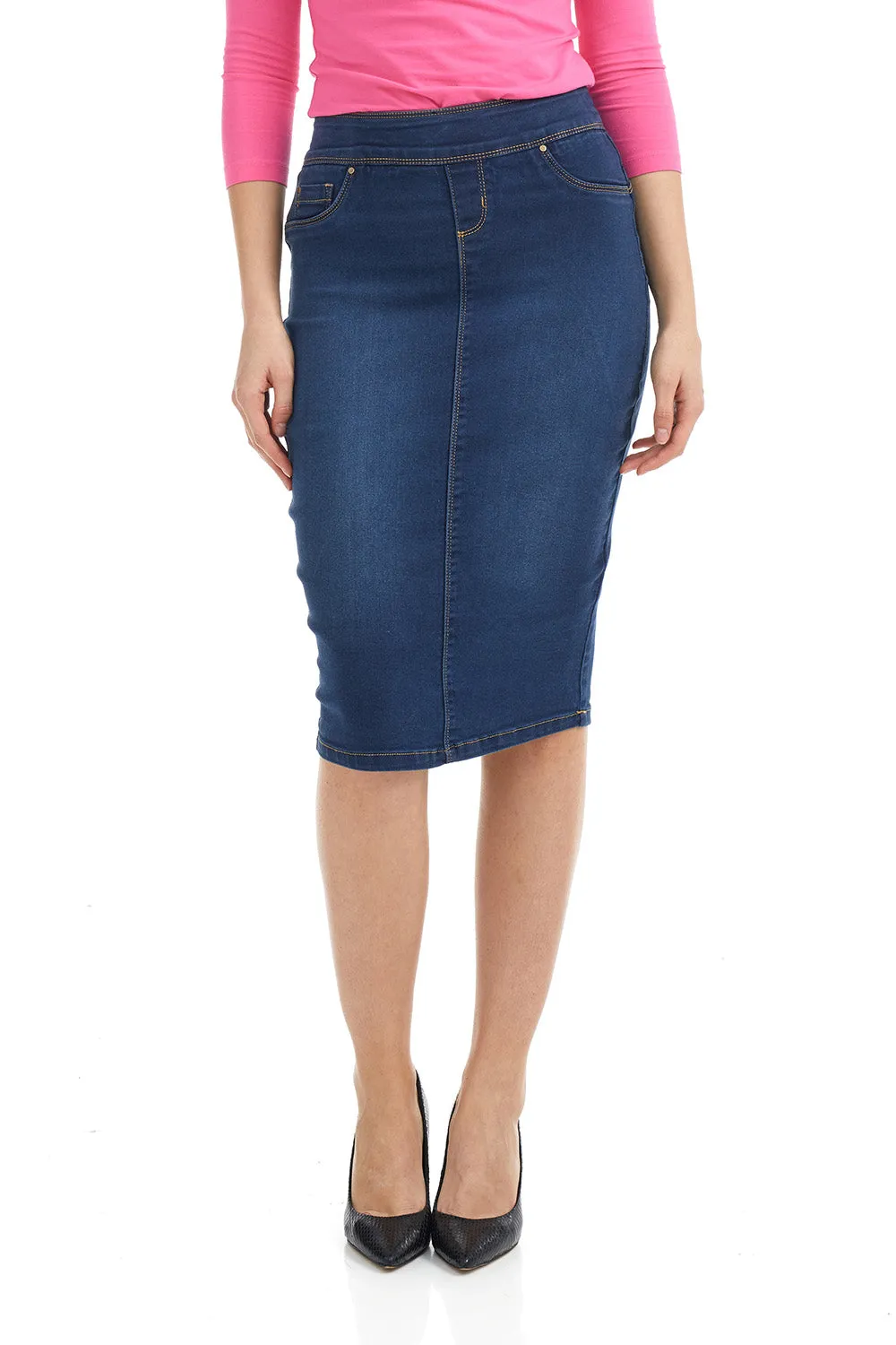 High Waisted Pull-on Jean Pencil Skirt 'Siena' EX802208