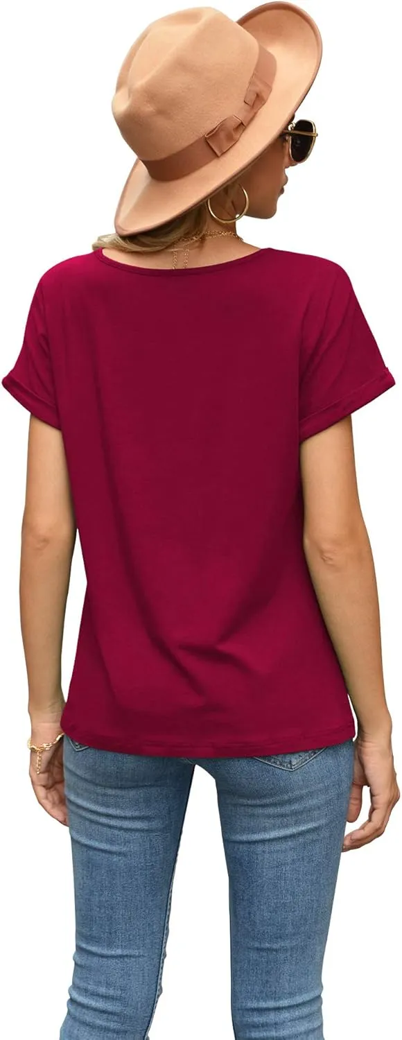 Iandroiy Women's Comfy Casual Summer Tops Short Sleeve V Neck Blouses T Shirts Twist Knot Tees