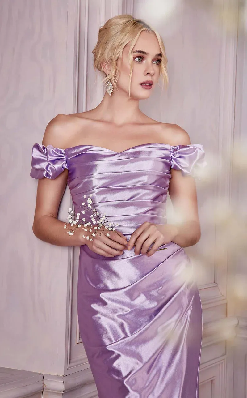 Ladivine KV1056 Size 2, 10 Robin Blue Long Fitted Satin Maxi Slit Formal Prom Dress Off the Shoulder Gown Bridesmaid