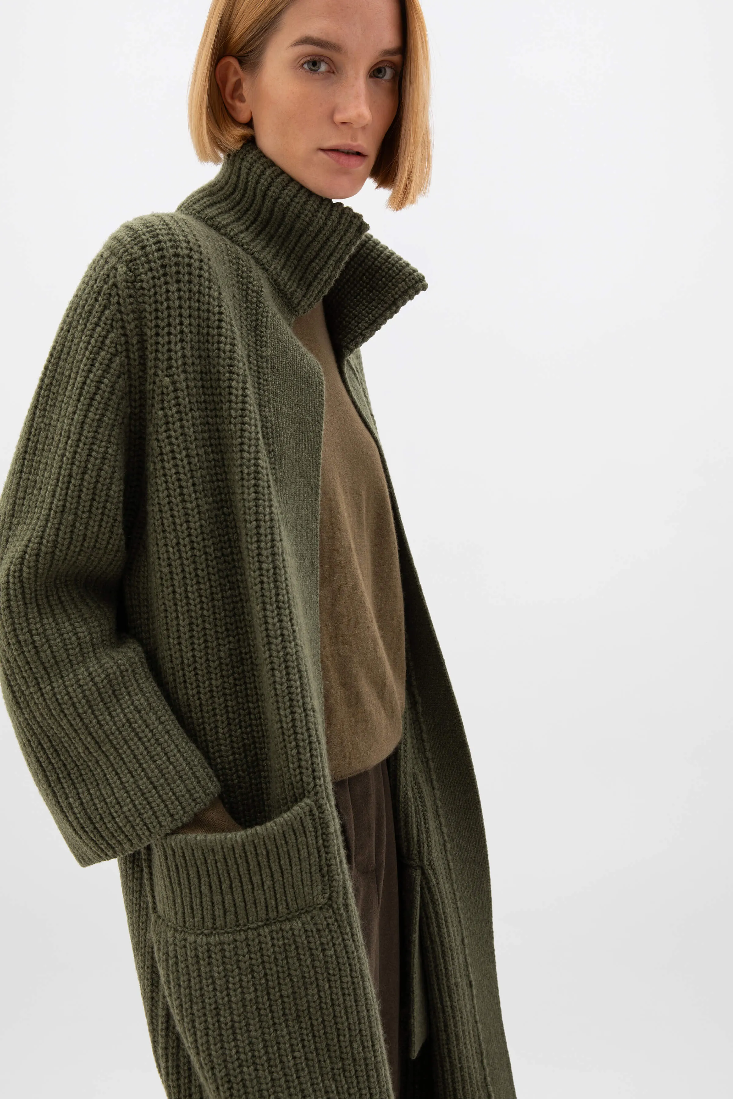Long Ribbed Cashmere Coatigan