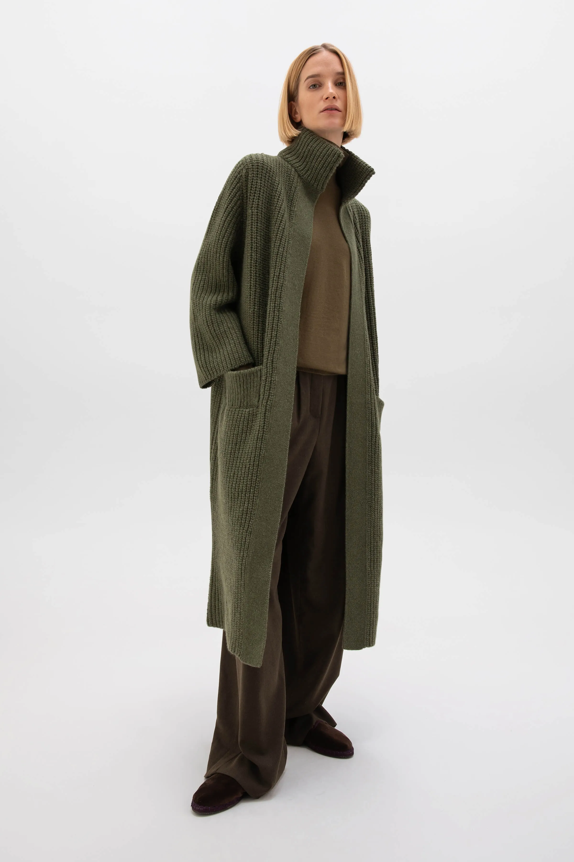 Long Ribbed Cashmere Coatigan