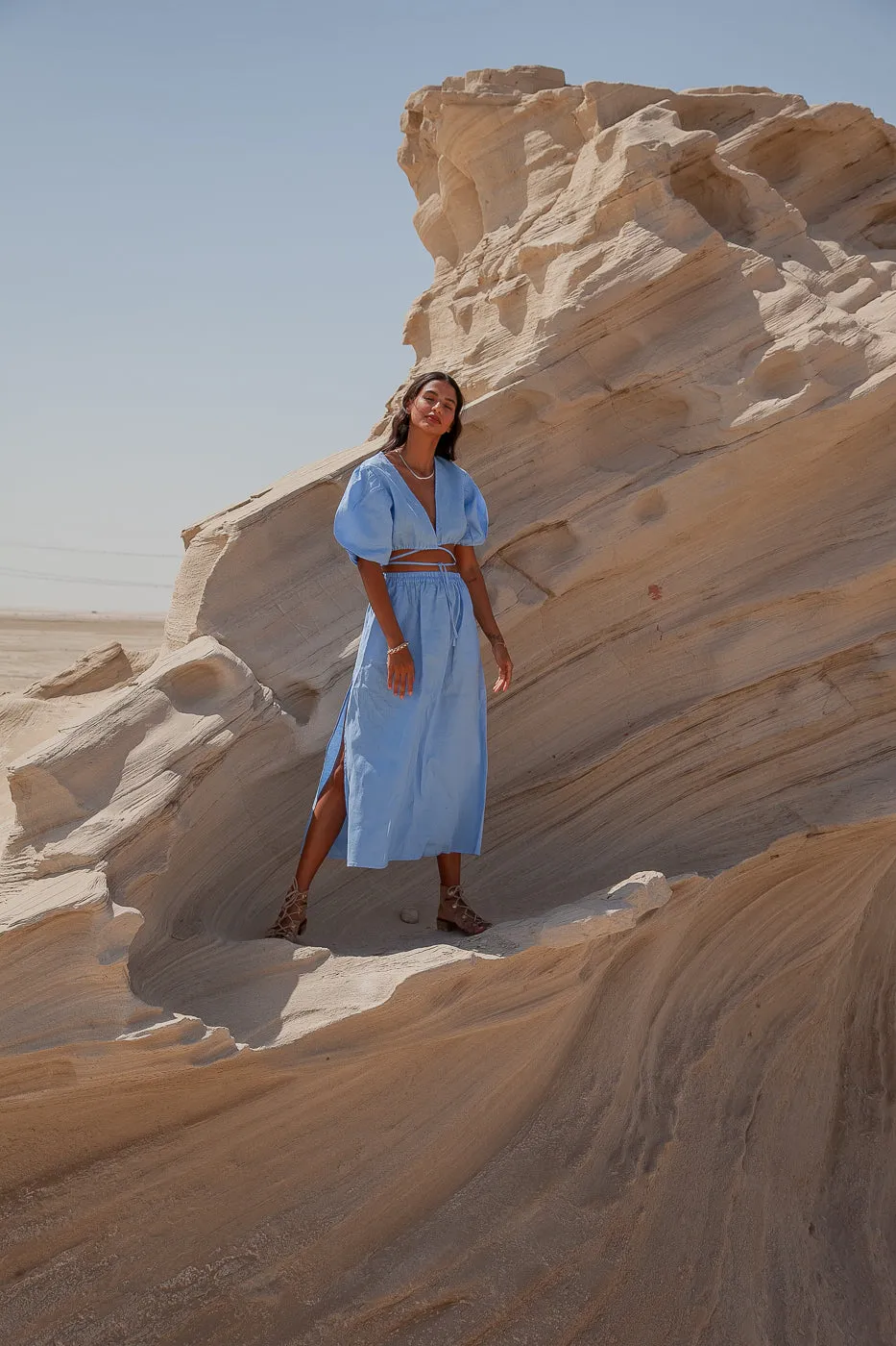 Maise Linen Maxi Skirt- Sky Blue