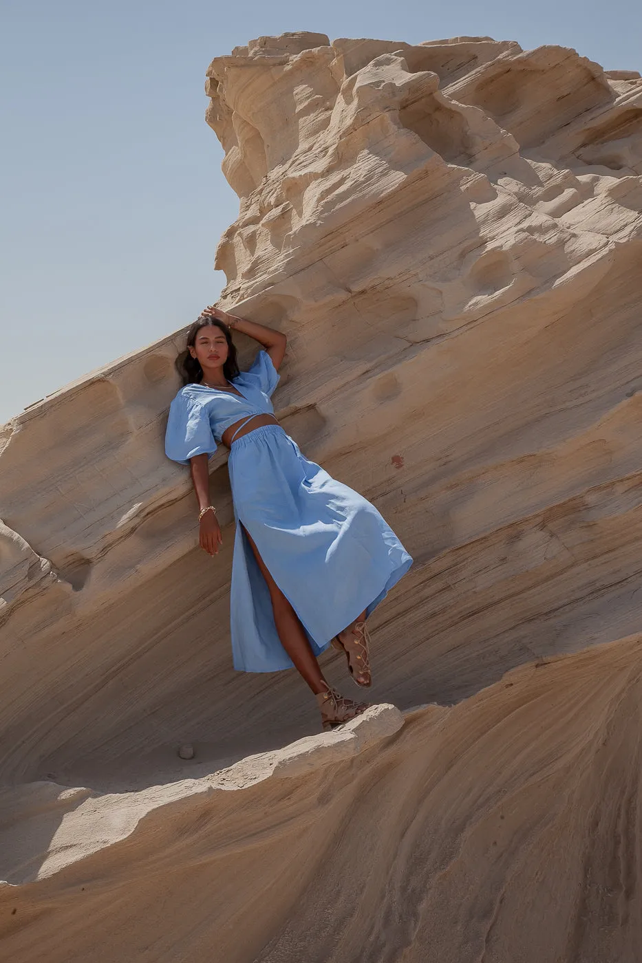 Maise Linen Maxi Skirt- Sky Blue