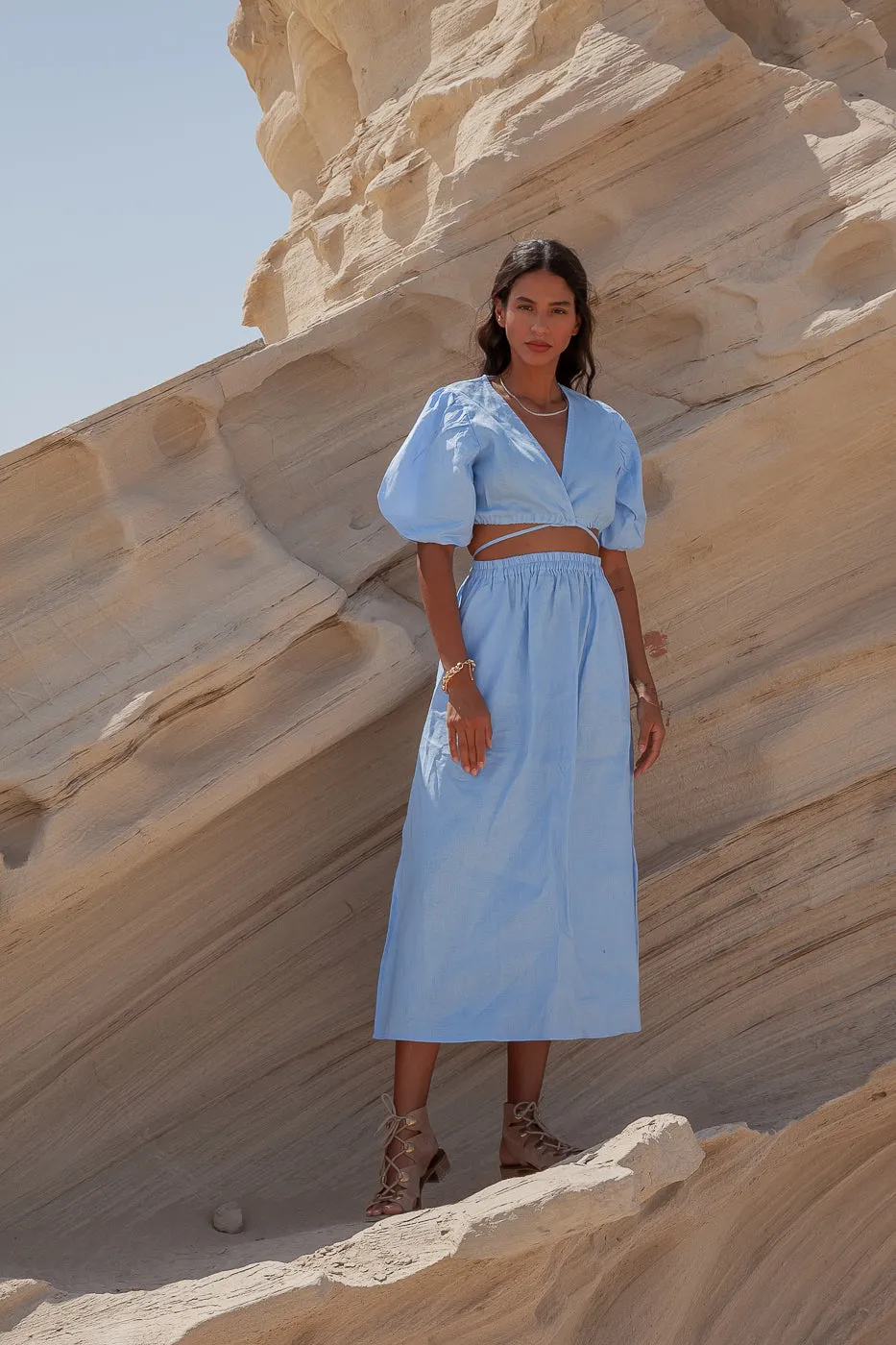 Maise Linen Maxi Skirt- Sky Blue
