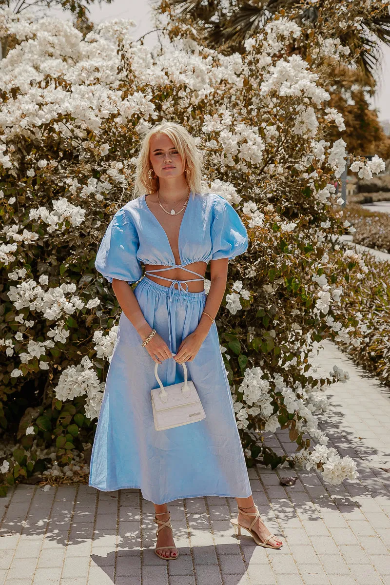 Maise Linen Maxi Skirt- Sky Blue