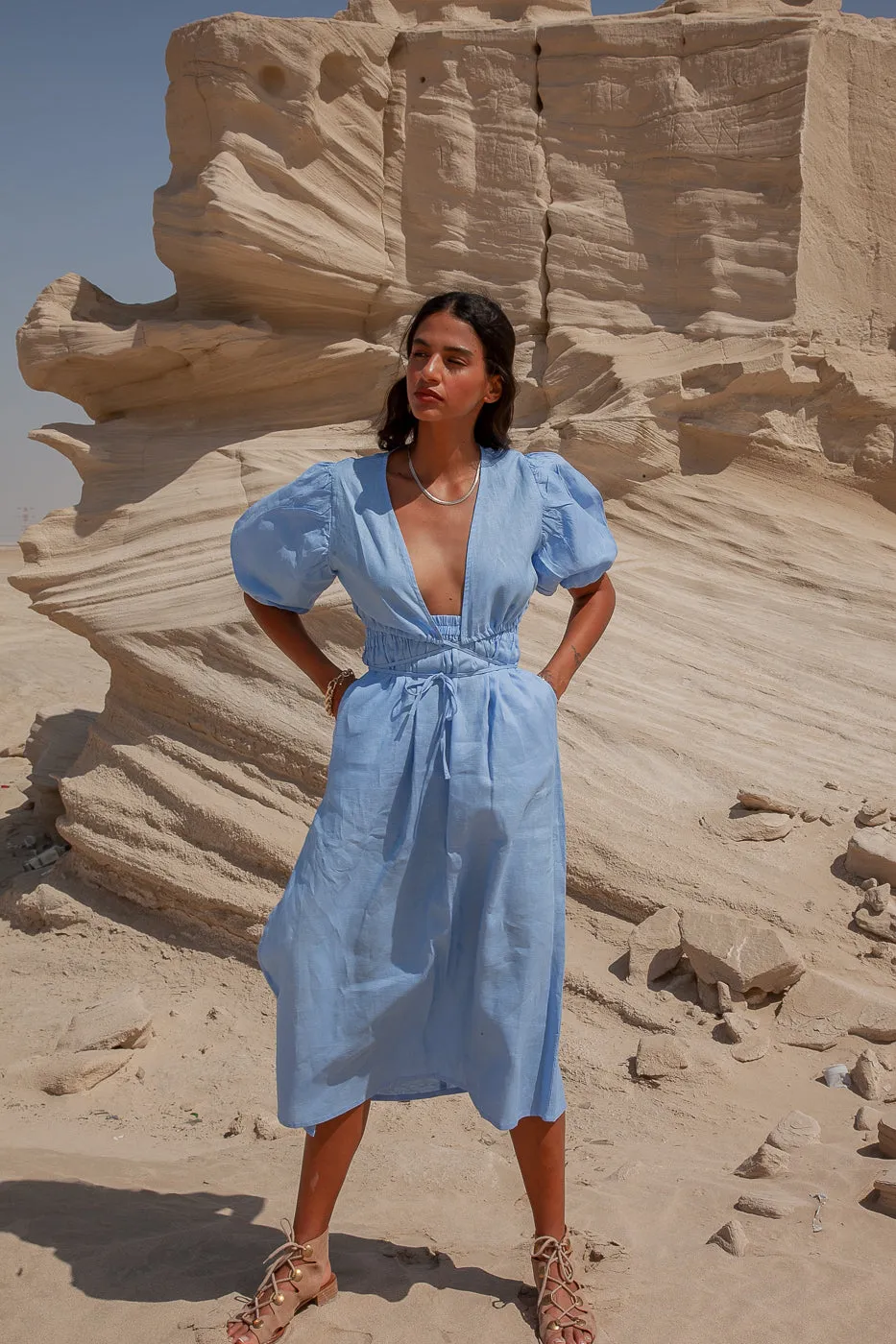 Maise Linen Maxi Skirt- Sky Blue