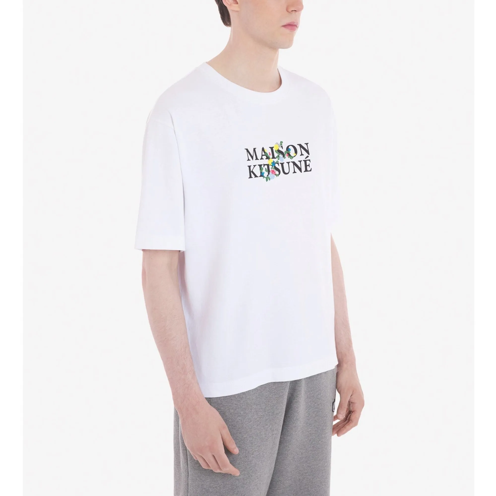 Men Maison Kitsune Flowers Oversize Tee-Shirt - White