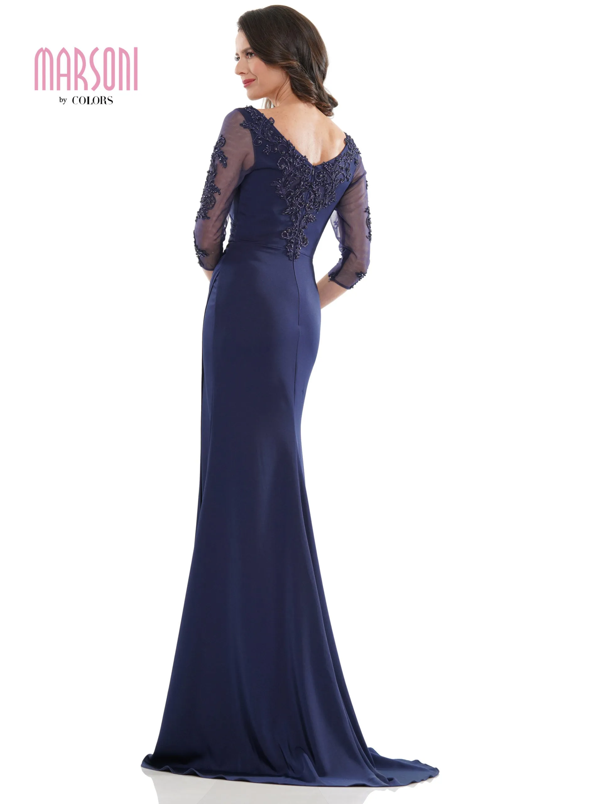Mesh Long Sleeve Evening Gown