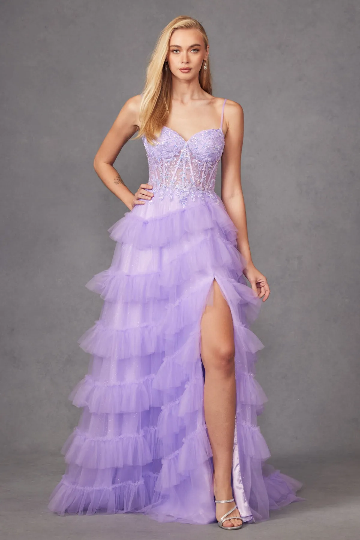 Off-Shoulder Illusion Sweetheart Long Evening Dress with Side Slit | SMC Dress