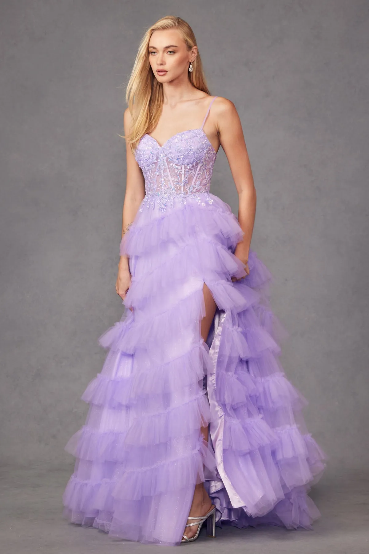 Off-Shoulder Illusion Sweetheart Long Evening Dress with Side Slit | SMC Dress