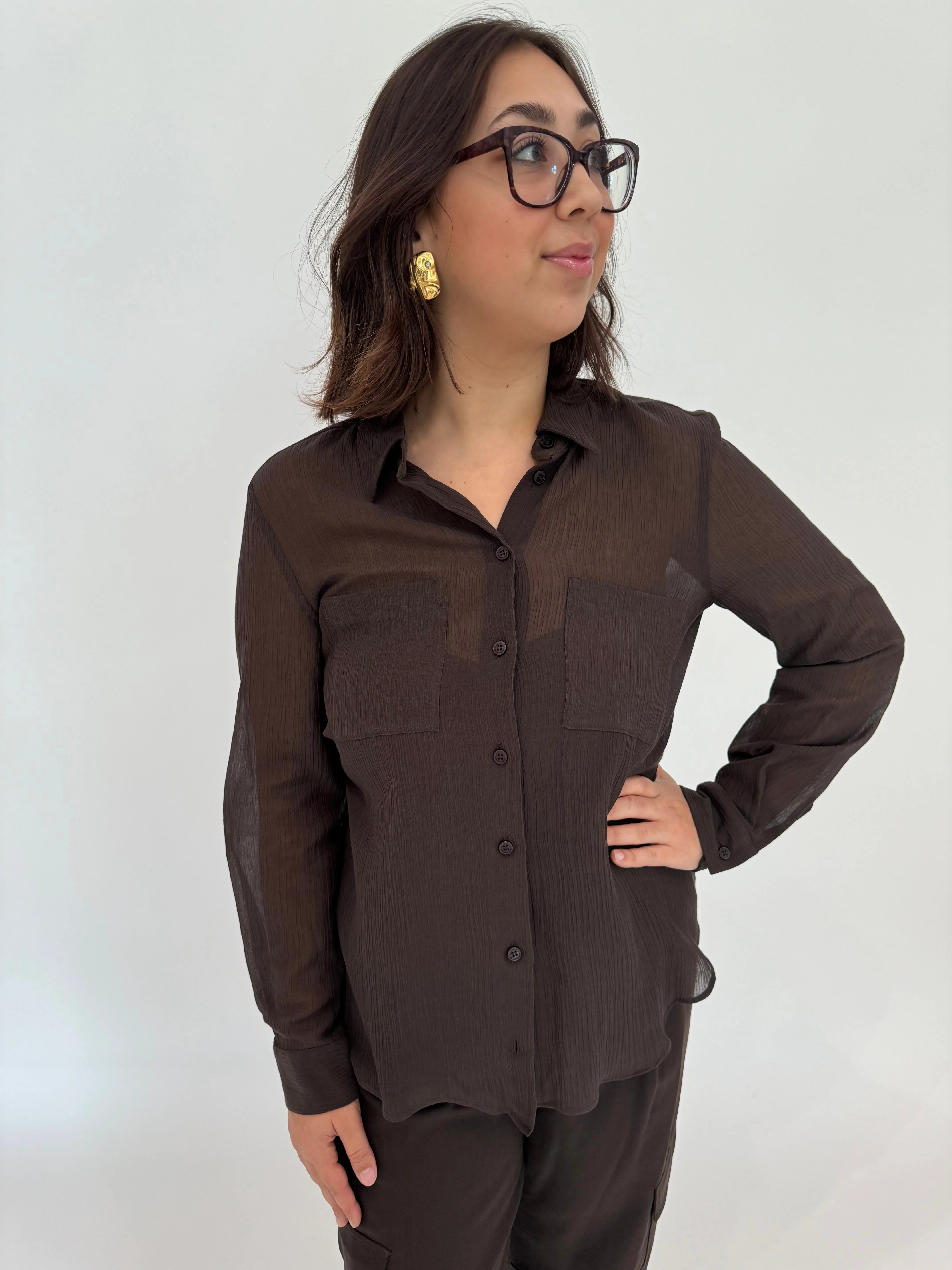 Orzo Sheer Blouse - Dark Brown