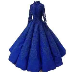 Royal Blue Floor Length Beaded Appliques Ball Gown Party Formal Dress