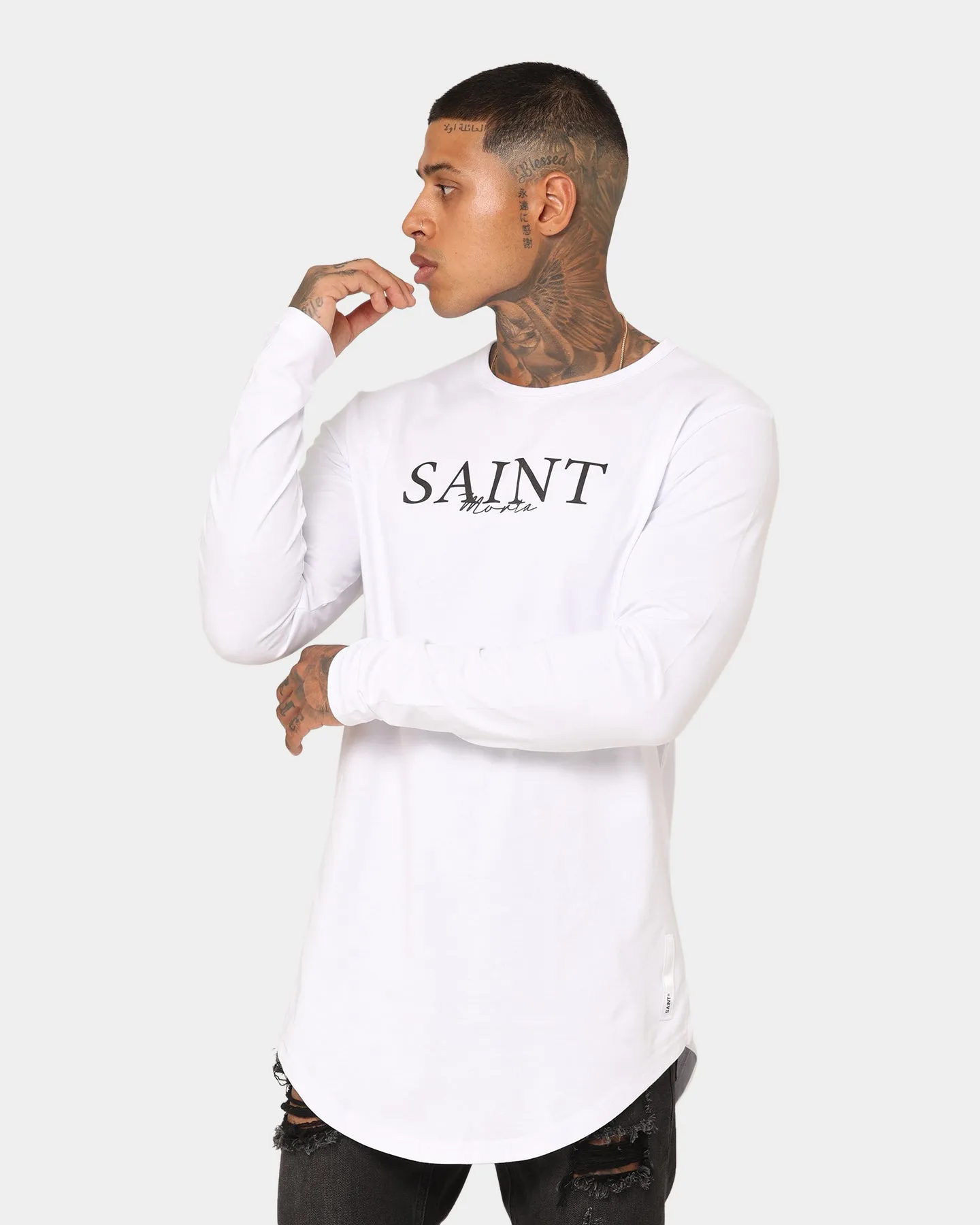 Saint Morta Cursive El Duplo Long Sleeve T-Shirt White/Black