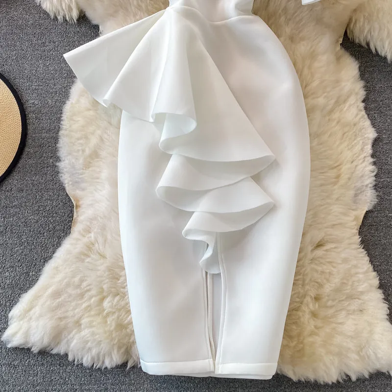 Three-dimensional Ruffled Shoulder Dress