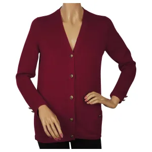 Vintage 1960s Ballantyne Scottish Cashmere Sweater Wine Red Cardigan M