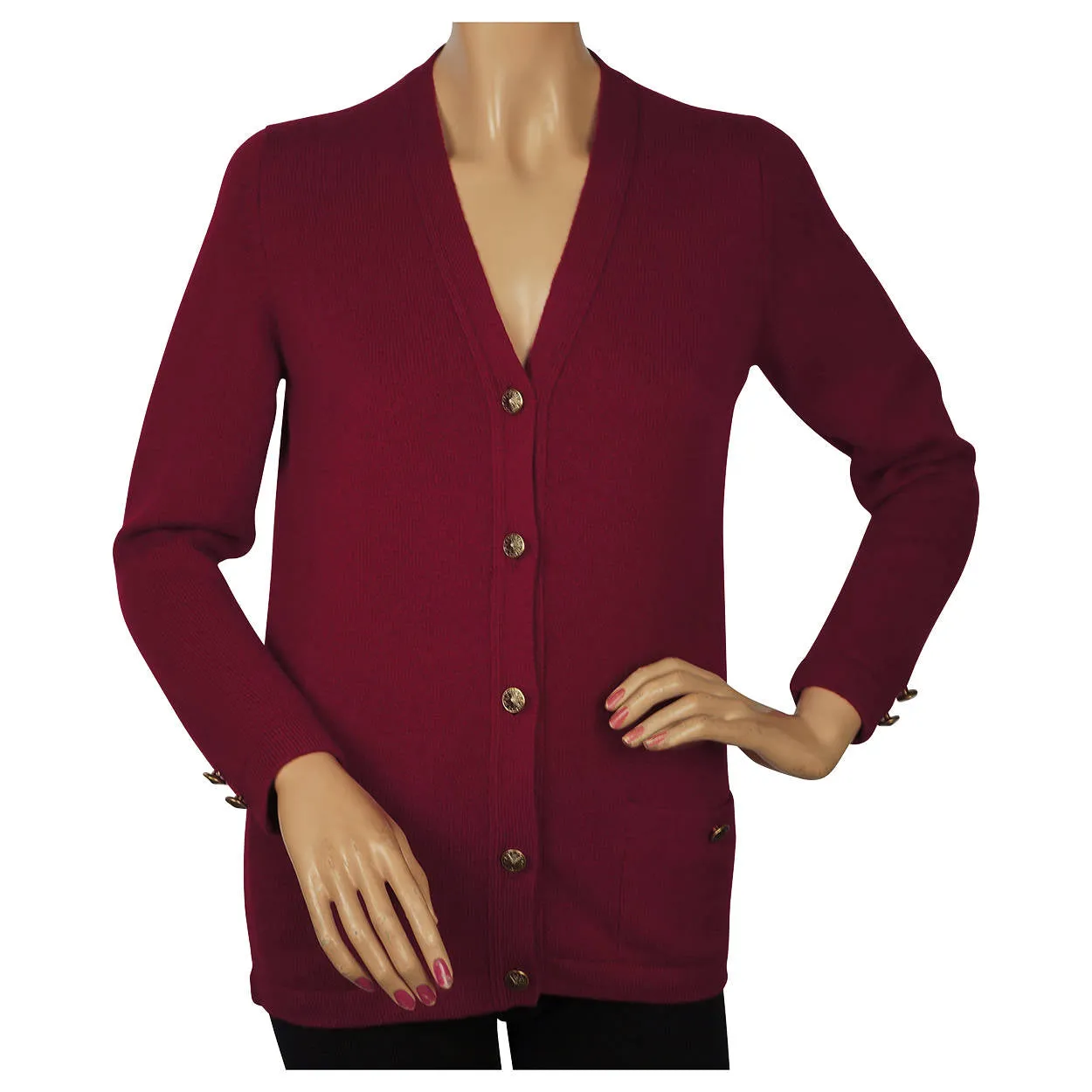 Vintage 1960s Ballantyne Scottish Cashmere Sweater Wine Red Cardigan M